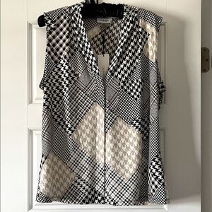 NWT Calvin Klein Women's Geometric Black and Cream Blouse Size XL